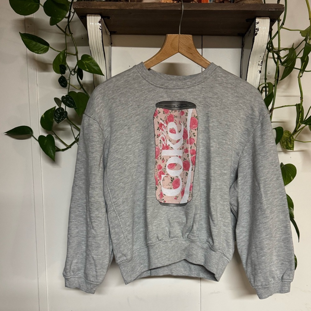 Gray Women's Crewneck Sweatshirt with viral floral Diet Coke Can